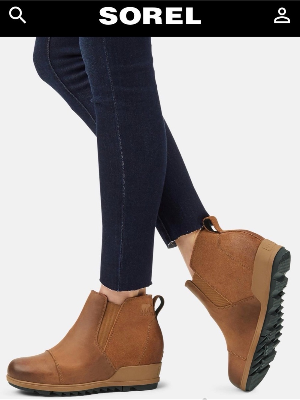 Sorel Brown Leather Chelsea Wedge Boot